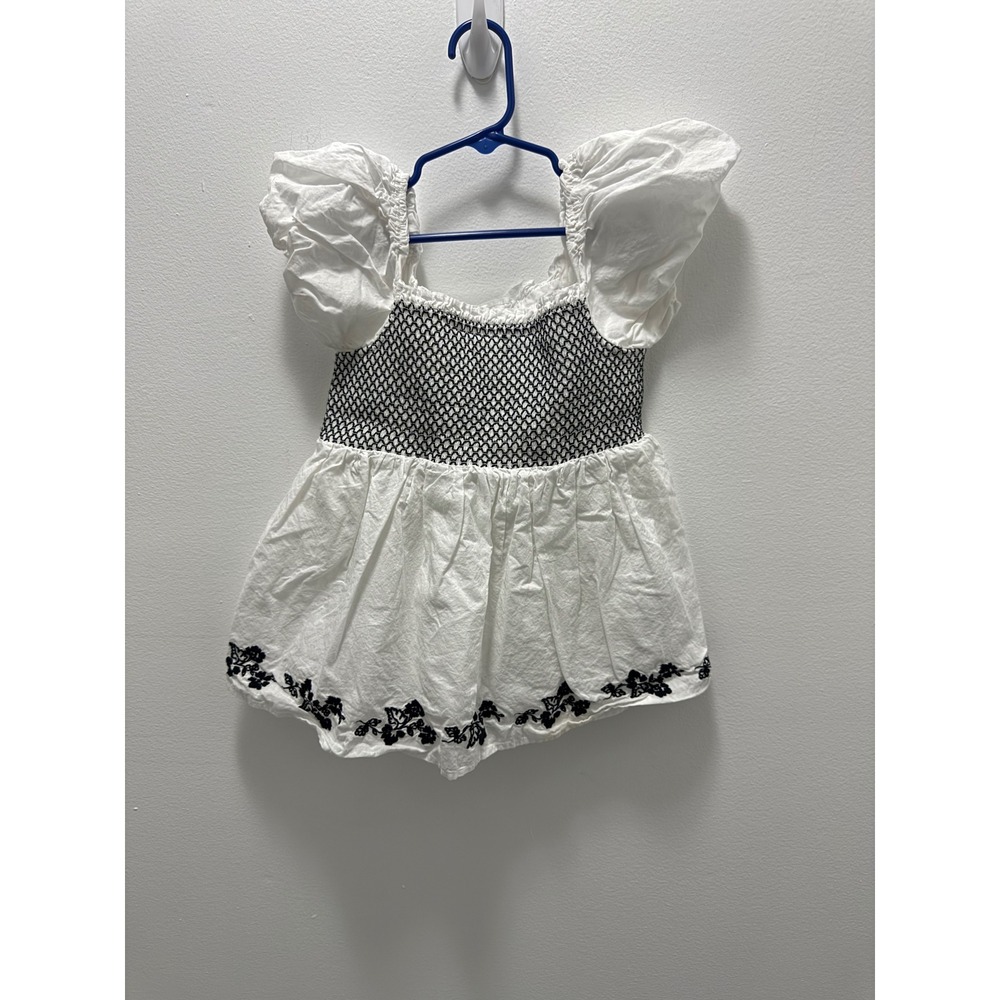 Janie and Jack Girls White Smocked Puff Sleeve Floral Embroidered Top Size 10